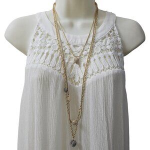 Chico’s Gold Tone Convertible 3 Strand Crystal Ball Layered Statement Necklace